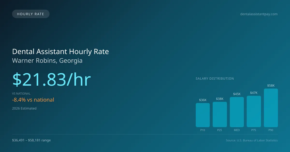 Dental Assistant Hourly Rate in Warner Robins, GA — 2026 est., based on 2025 BLS