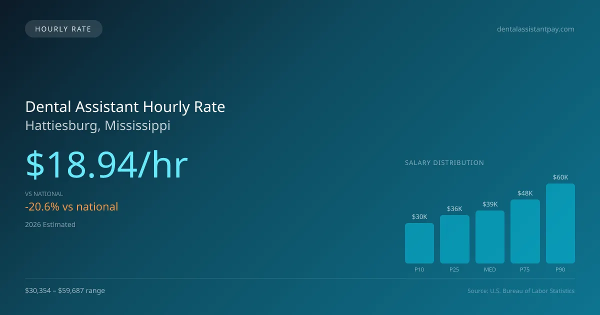 Dental Assistant Hourly Rate in Hattiesburg, MS — 2026 est., based on 2025 BLS