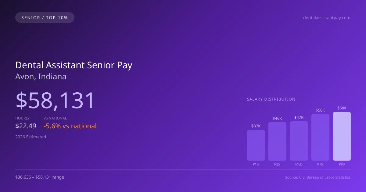 Dental Assistant Senior Salary in Avon, IN — 2026 est., based on 2025 BLS
