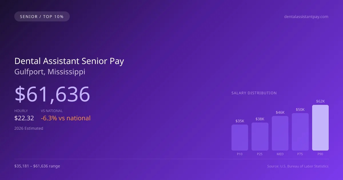 Dental Assistant Senior Salary in Gulfport, MS — 2026 est., based on 2025 BLS