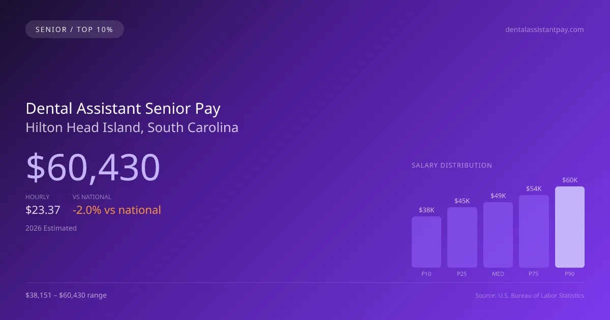 Dental Assistant Senior Salary in Hilton Head Island, SC — 2026 est., based on 2025 BLS
