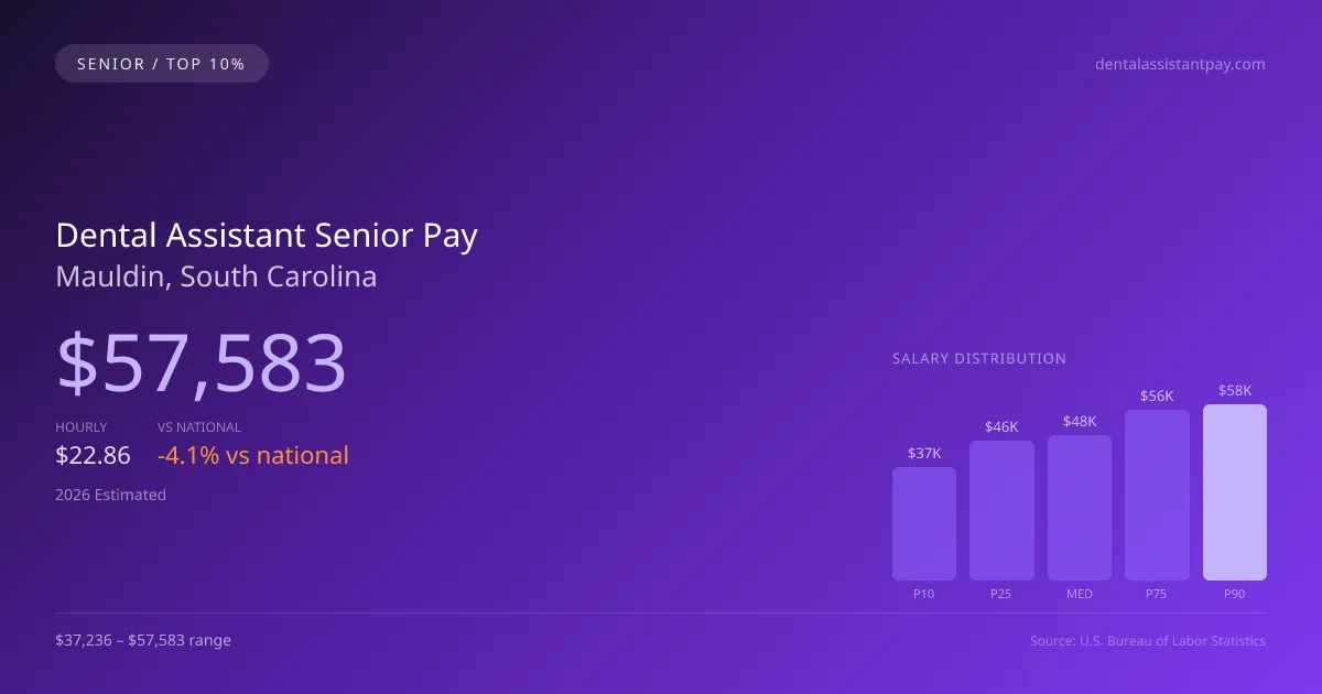 Dental Assistant Senior Salary in Mauldin, SC — 2026 est., based on 2025 BLS