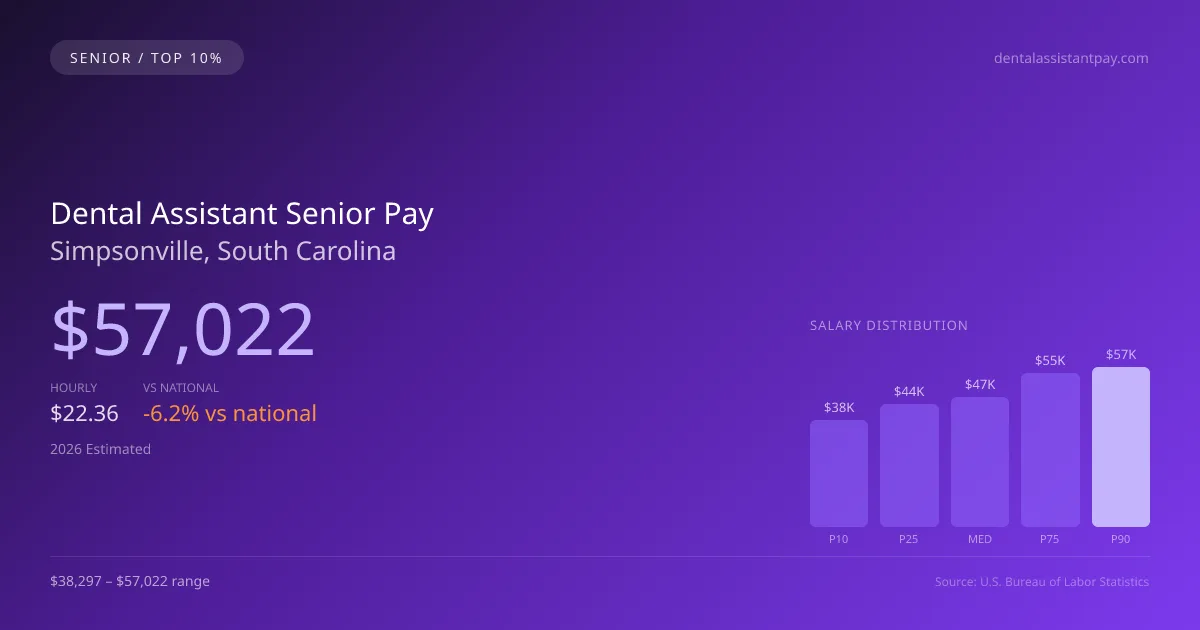 Dental Assistant Senior Salary in Simpsonville, SC — 2026 est., based on 2025 BLS